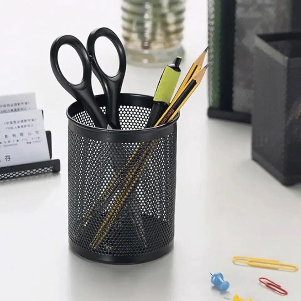 Metal Mesh Pen Holder, Round Pen Pencil Stationary Holder, Black Metal Stationary Organizer, Creative Metal Pen Holder, Pen Stand For Office Table, Sleek Black Stationary Cup Metal Mesh Pen Holder, Round Pen Pencil Stationary Holder, Black Metal Stationary Organizer, Creative Metal Pen Holder, Pen Stand For Office Table, Sleek Black Stationary Cup